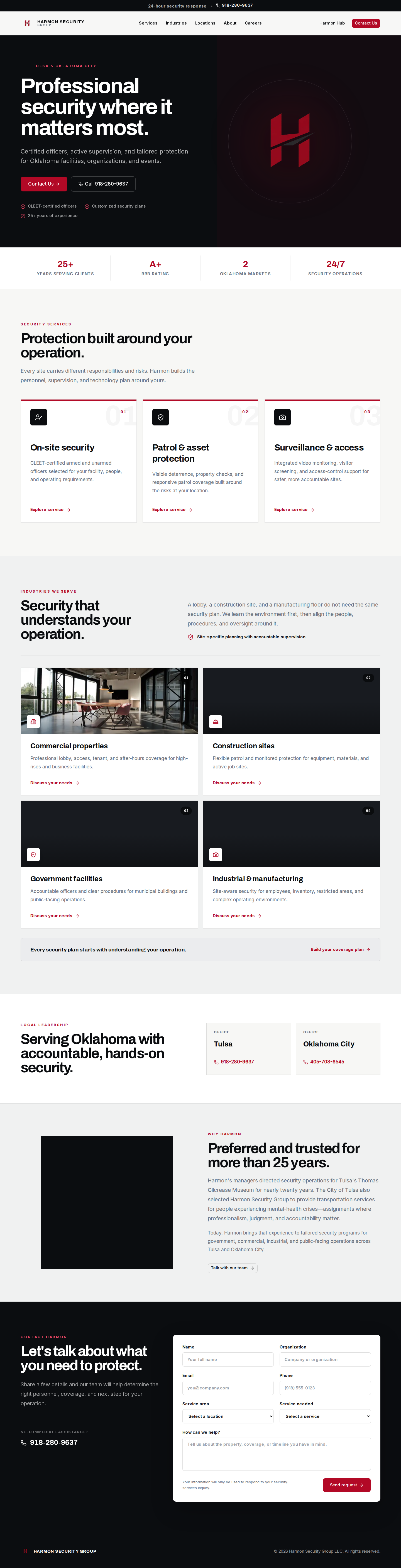 Harmon Security Group website and operations platform